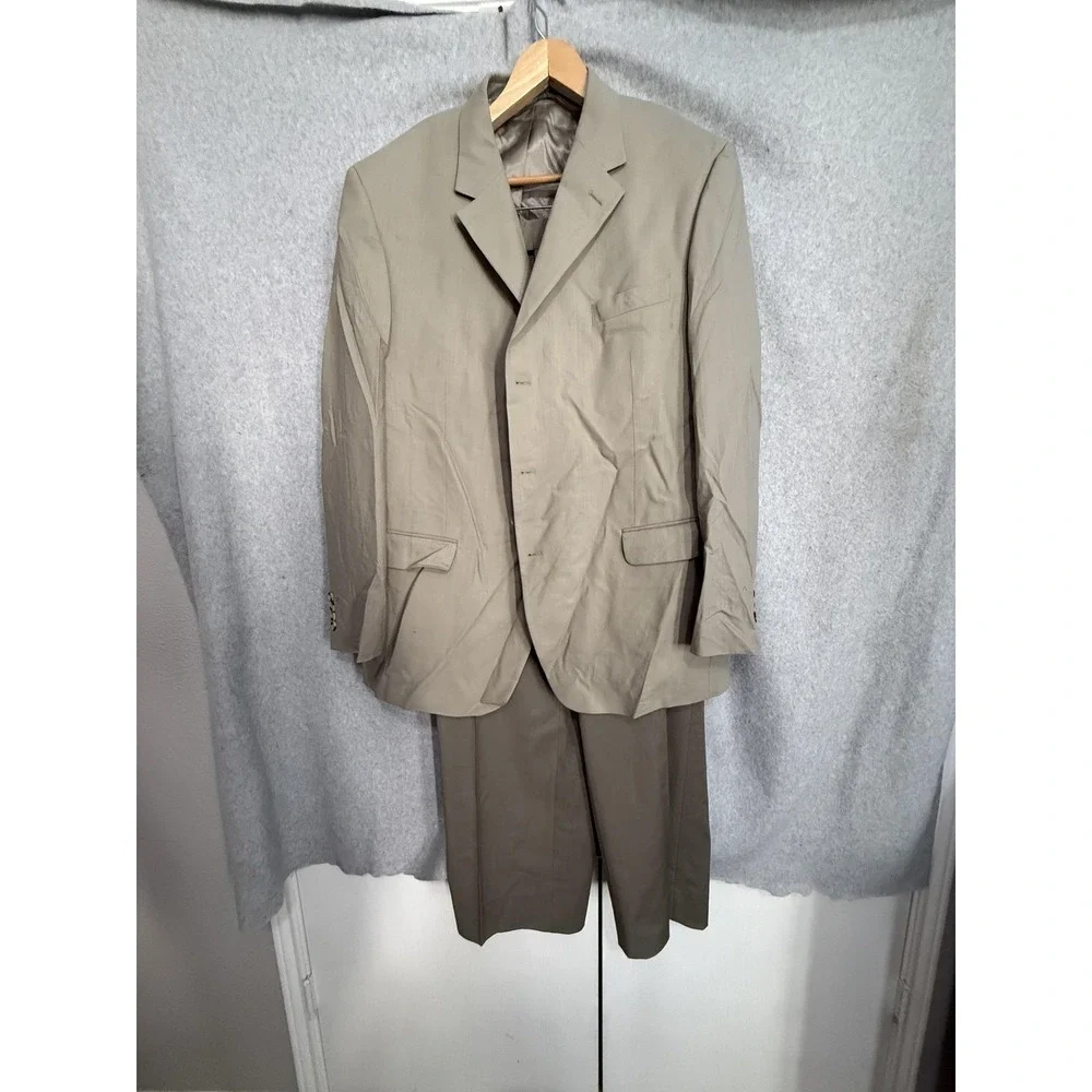 Gianfranco Ruffini Manzini Suit Mens 48L 44x32 Brown Wool‎ 2 Piece Jacket Pants